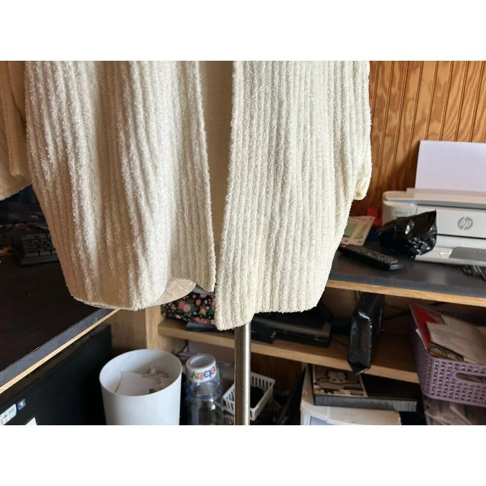 Barefoot Dreams Cozychic Lite Knit Soft Open Cardigan Cream 3/4 Sleeveless S/M - Picture 2 of 9